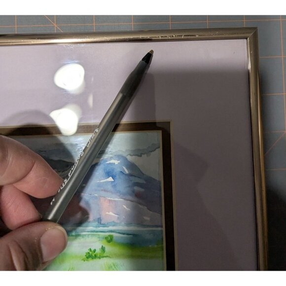 Framed Watercolor Landscape Painting Lavender Mat Rose-Gold Frame signed - Picture 6 of 15